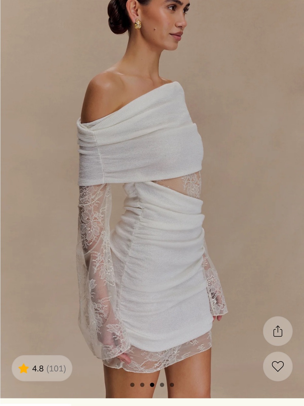 Brand new. Meshki White Off-Shoulder Lace Long Sleeve Mini Dress - Picture 3 of 6